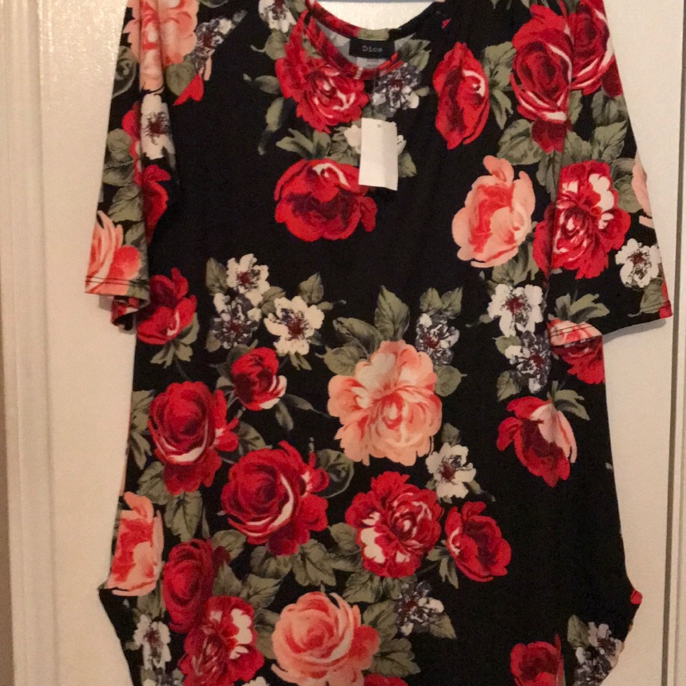 Flower shirt dress with round splits on the side